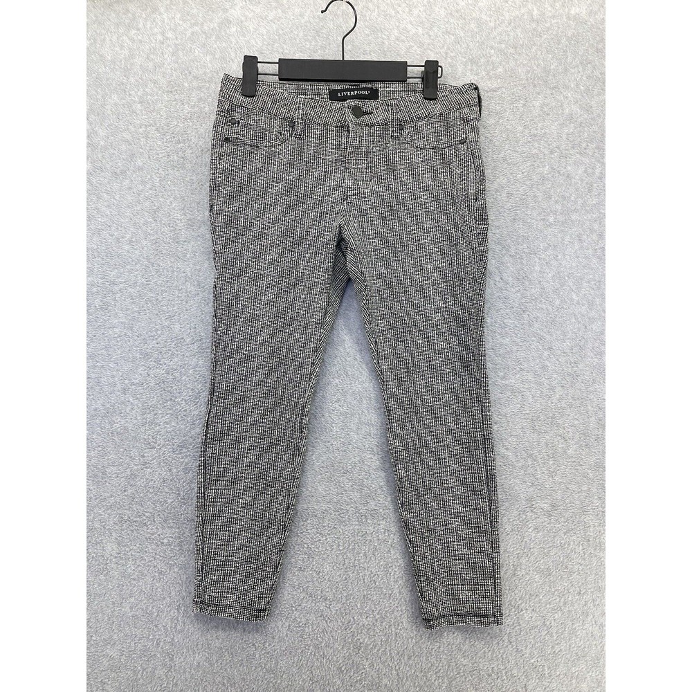 Liverpool Women's Pants Size 4 Petite Micro Check Black White Skinny
